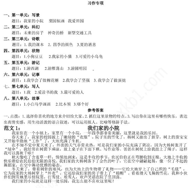 2021年部編版四年級語文下冊習作專項練習題及答案資源免費下載