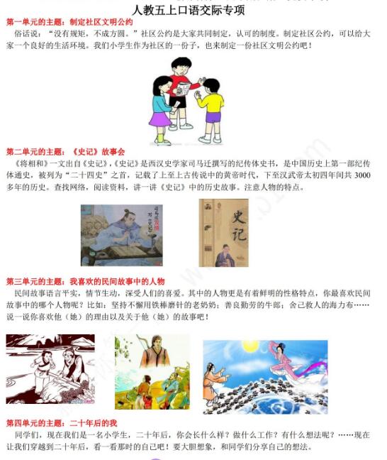 2021年部編版五年級語文上冊口語交際專項復習題資源免費下載