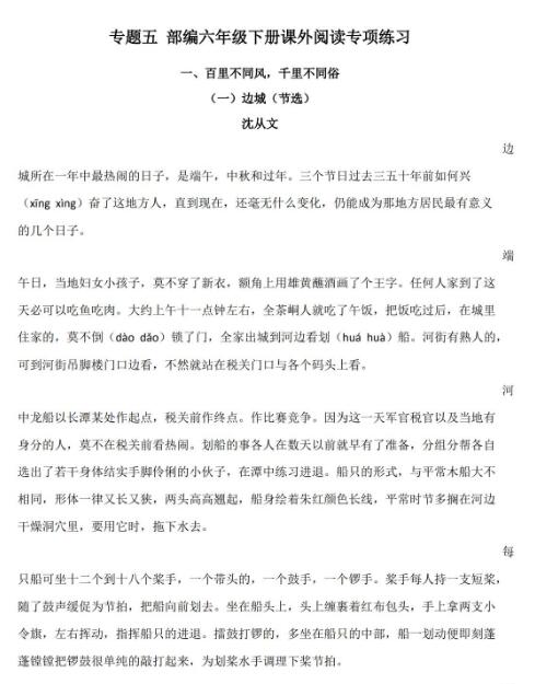 2020部編版六年級(jí)下冊(cè)課外閱讀專項(xiàng)練習(xí)題及答案資源免費(fèi)下載