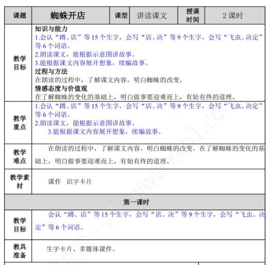 2021年部編版二年級語文蜘蛛開店教案文檔資源免費下載