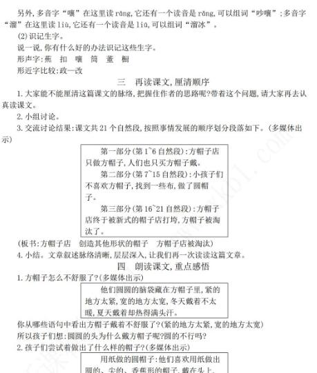 2021年部編版三年級第26課方帽子店學案資源免費下載