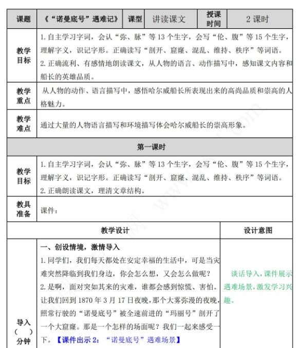 部編版四年級語文下冊第23課“諾曼底號”遇難記教案資源免費下載