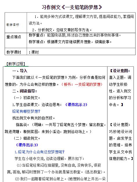 2021部編版三年級語文下冊習作例文:一支鉛筆的夢想教案免費下載