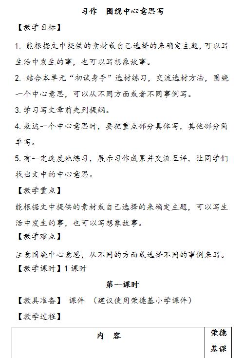 部編版六年級上冊語文習作：圍繞中心意思寫教案資源免費下載