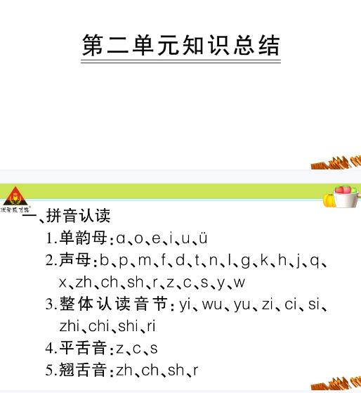 2021年部編版一年級上冊第二單元知識總結PPT課件資源免費下載