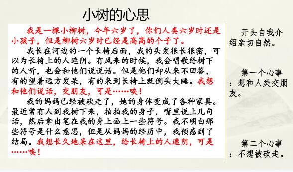 2021年部編版三年級下冊習作范文：小樹的心思PPT課件免費下載