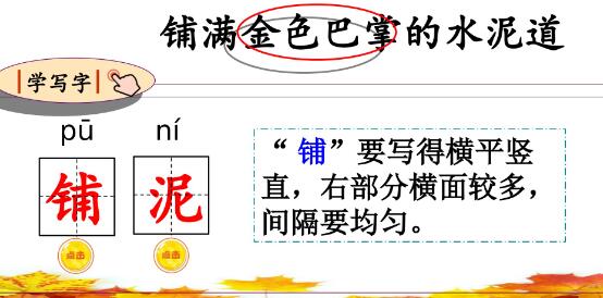2021年部編版三年級上冊第5課《鋪滿金色巴掌的水泥道》PPT課件免費下載