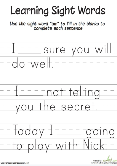 Sight Words Sentences15個工作表集合PDF資源免費下載