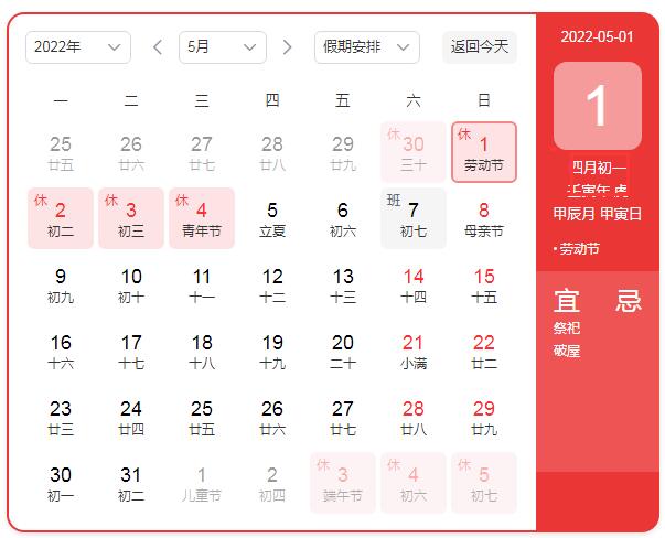 2022年五一節(jié)陰歷是多少