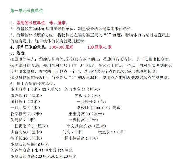 小學二年級數學上冊1~8單元期末必考知識點匯總免費下載